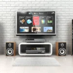 High-resolution image of the Samsung H-Fi 5732B home audio system, showcasing its sleek design from multiple angles, highlighting the modern aesthetic and compact size.