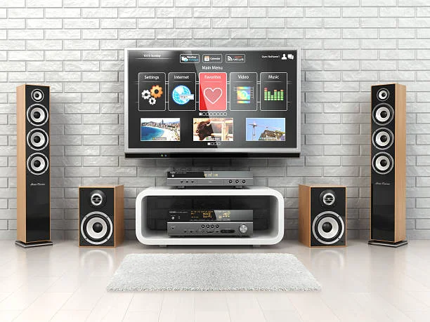 High-resolution image of the Samsung H-Fi 5732B home audio system, showcasing its sleek design from multiple angles, highlighting the modern aesthetic and compact size.